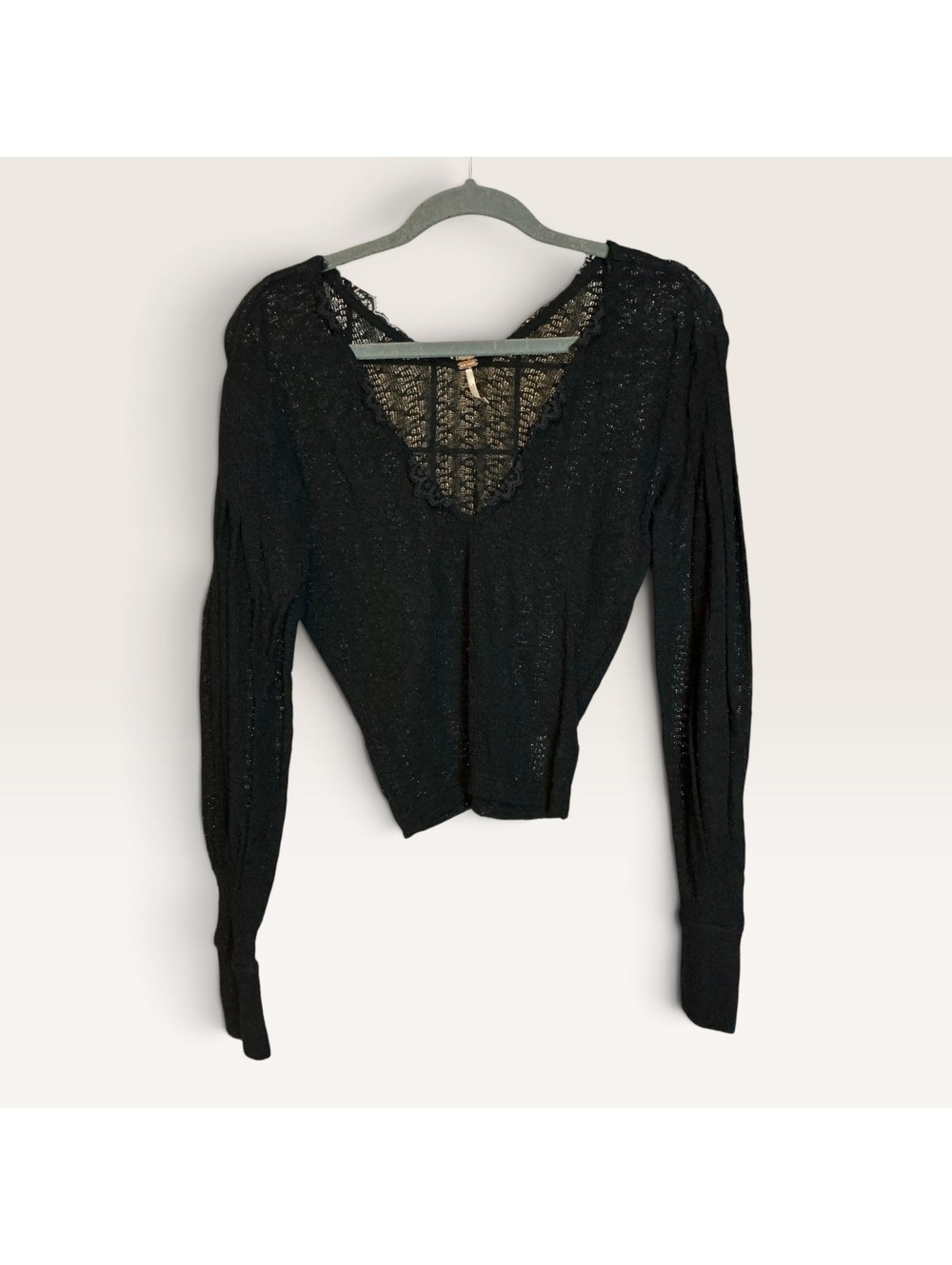 Free People Black Lace Long Sleeve Top XS